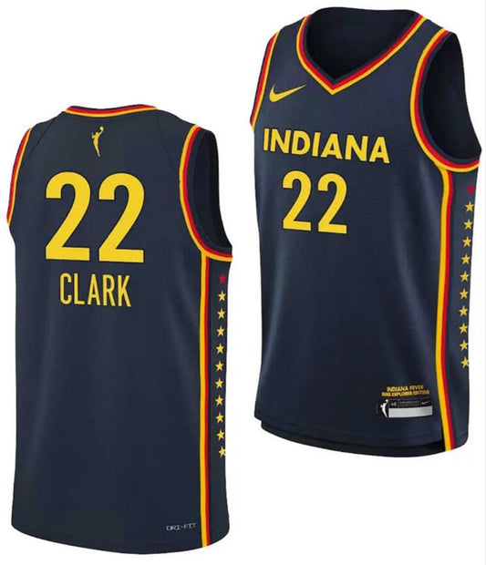 Caitlin Clark Jersey #22 Indiana Fever Basketball 2024 WNBA Draft Explorer Edition Stitched Navy