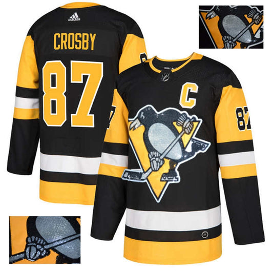 Penguins #87 Sidney Crosby Black With Special Glittery Logo Adidas Jersey