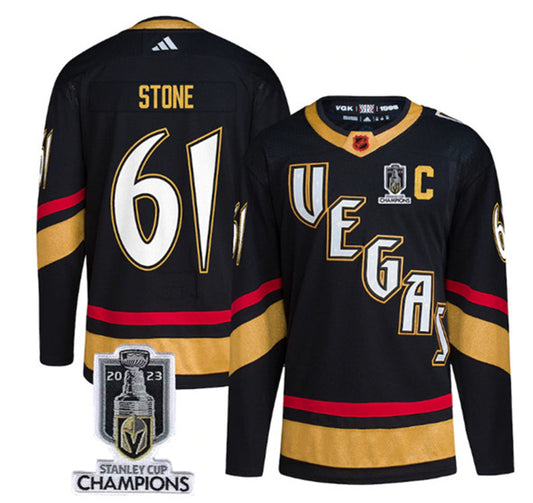 Vegas Golden Knights #61 Mark Stone Black 2023 Stanley Cup NHL Champions Reverse Retro Adidas Jersey