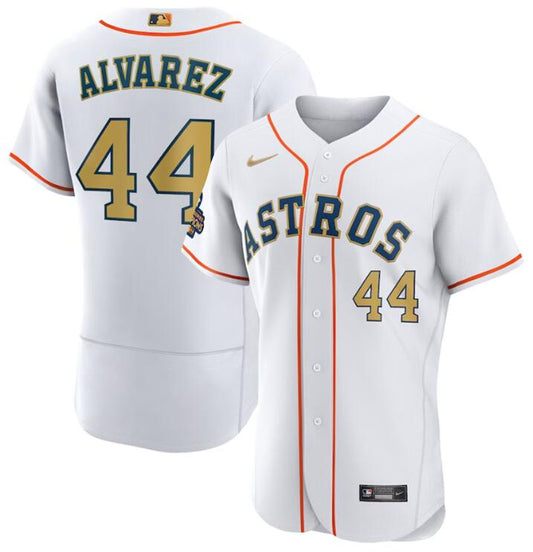 Astros #44 Yordan Alvarez White Gold Nike 2023 Gold Collection Flexbase-Jersey