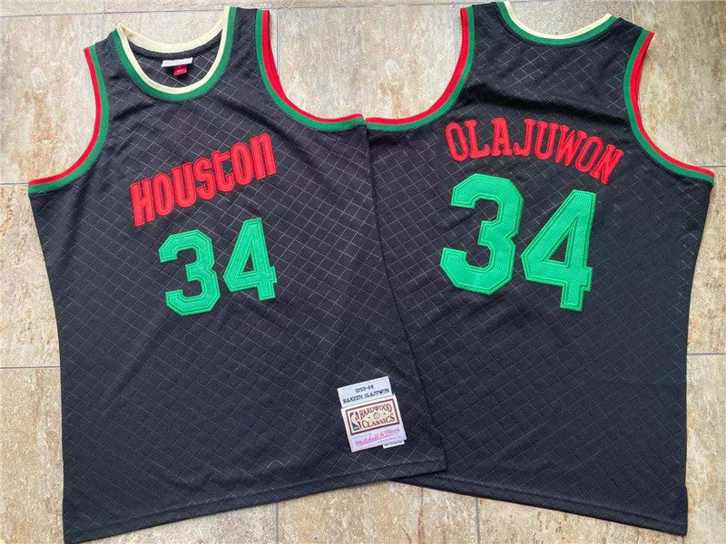 Rockets #34 Hakeem Olajuwon Black 1993 94 Hardwood Classics Jersey